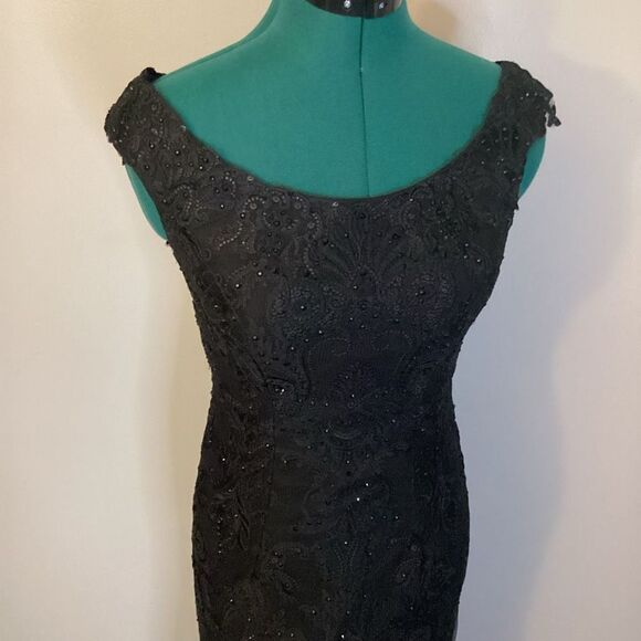 Mon Cheri Black Sparkle Evening Gown Prom Dress Mermaid Skirt with Train Size 4 - Picture 4 of 16